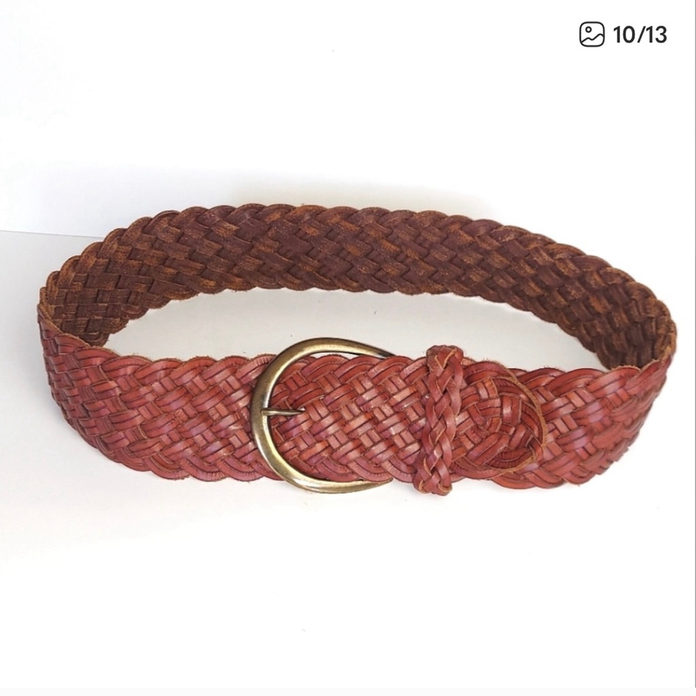 Express Brown Woven Leather Braided Belt - Picture 10 of 13